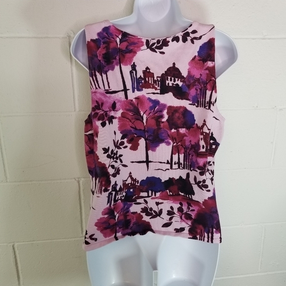 Vtg y2k watercolor tree print knit sweater tank top - Picture 5 of 7